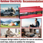 5000 Watt Red Power Inverter with LED Display,Dual AC Outlets,USB Port, 12V DC to 110V AC Converter Car Power Inverter for Vehicles, Car, RV, Truck, Off Grid Solar System, Outdoor Camping
