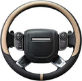 Breathable Car Steering Wheel Cover 16 inch Auto Universal Leather Wrap Non-Slip Steeringwheel Protector Automotive Interior Accessories, Beige (Suit for 15 1/2-16 inch)