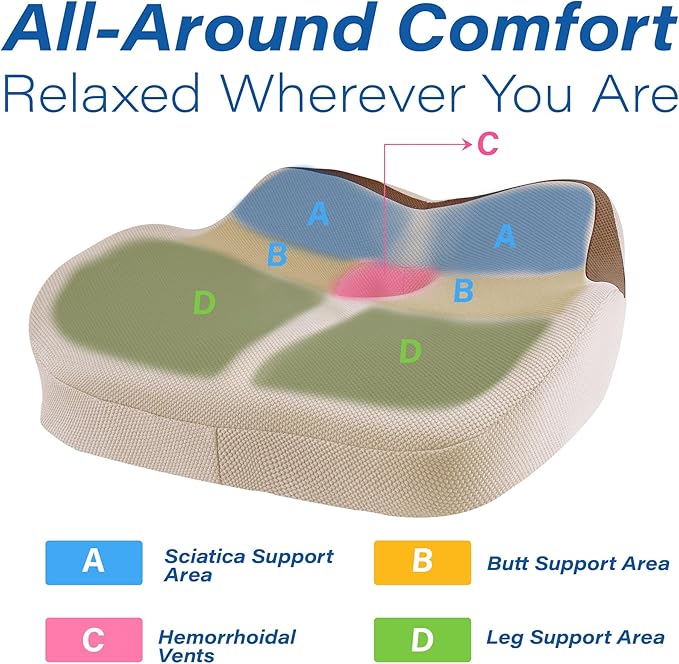 Car Seat Cushion for Driving, Car Seat Pillow for Short Drivers | Ergonomic Memory Foam Seat Cushion for Pain Relief, Adult Booster Seat for Car, Butt Cushion for Car, Truck, Office, Beige