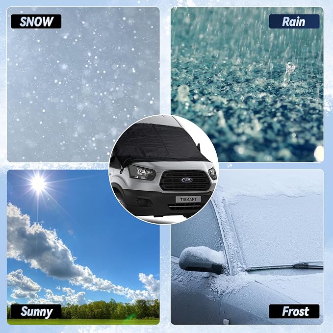 Windshield Cover for Ice and Snow for 2015-2025 2026 Ford Transit Accessories Wagon XL Cargo Vehicle,Connect Van Custom Fit Transit Oxford Fabric Windshield Frost Cover, All Weather Hail Protector