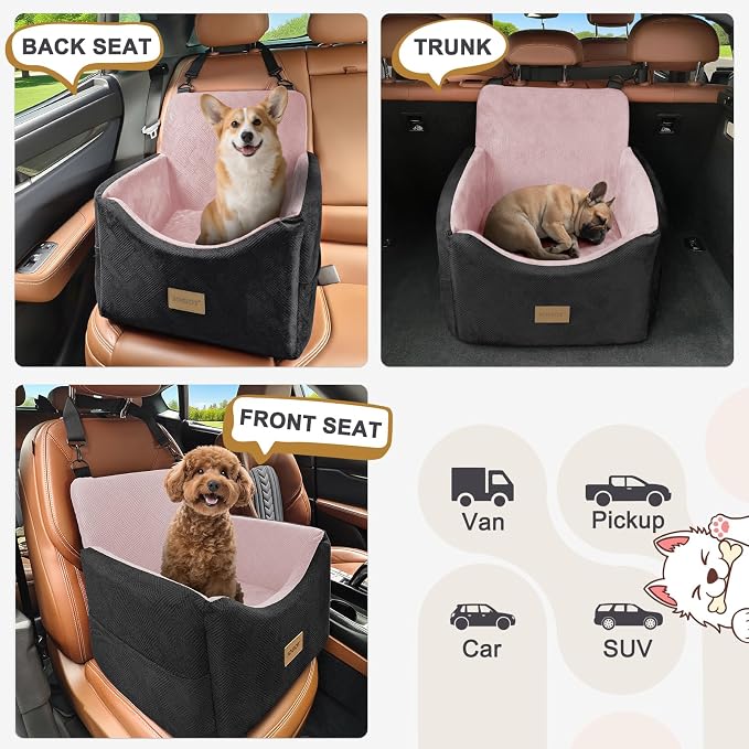 Dog Car Seats for Small Medium Dogs Under 35lbs, Dog Booster Seat with Detachable Washable Cover and Cushion, Memory Foam Pet Car Seat with Safety Belt and Storage Pockets (BP)