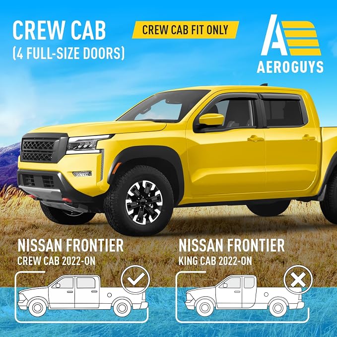 Extra Durable Window Deflectors Tape-On Window Visors Rain Guards Fit for Nissan Frontier 2022-2026 Crew Cab, Sun Visors, Wind Vent for Shades, Exterior Car Accessories - 4pcs. AG0663