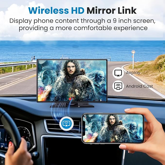 Portable Apple Carplay Screen for Car, 11.3" Extra Large Wireless Car Play & Android Auto Screen for Car, Car Stereo with 4K Dash Cam, App View, Backup Camera,GPS,Mirror Link,FM, Voice Control