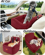 Dog Car Seat for Small/Medium Dogs,6in Elevated Cushion,Fits in Front/Back Seat,Fully Detachable and Washable,2 Storage Pockets,Easy to Install (Red, Medium)