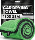 Car Drying Towel - (1300 GSM) XL Drying Towels Car Detailing - Car Microfiber Towel (36"x24") Microfiber Drying Towels for Cars Towels Drying, Car Wash Towels, Ultra Absorbent - Grey & Green