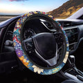 Car Steering Wheel Covers for Womens Boho Flower Steering Wheel Cover Soft Anti-Slip Rubber Stretch-on Steering Wheel Protector Cover Sweat Auto Accessories Interior Decor