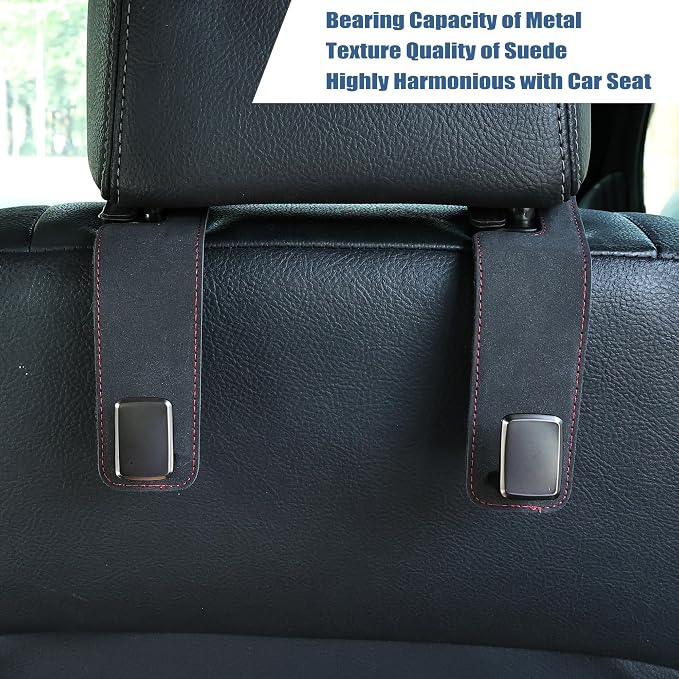 Car Seat Back Hook Universal Auto Storage Hanger Suede with Metal Car Seat Organizer for Handbag Purse Coat Umbrellas Grocery Bags 2 Pack Black