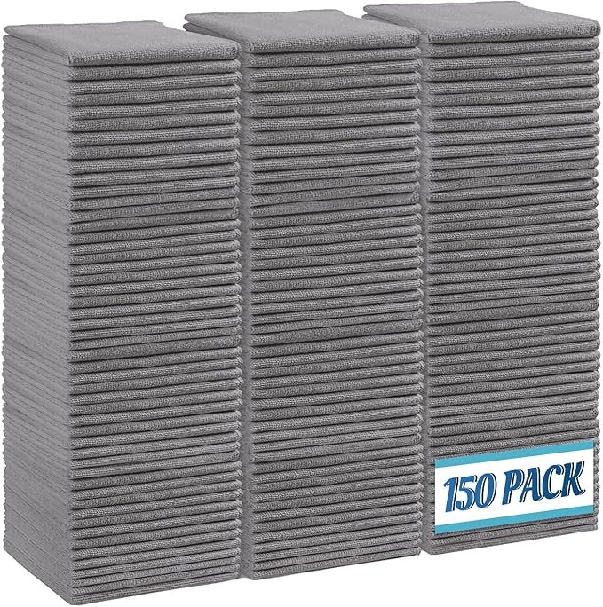 Grey Microfiber Cleaning Cloth,150 Pack Cleaning Rags, Cleaning Towels,11.5"X11.5" Shop Towels