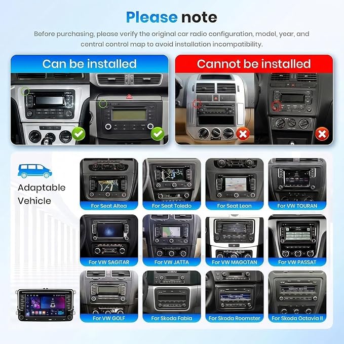 [Type-C+USB] 4G+64G Car Radio for VW Jetta Seat Passat Tiguan Golf Skoda with Wireless Carplay/Android Auto, 7 Inch IPS Touch Screen Car Stereo with Android 13 DSP Audio GPS WiFi Bluetooth