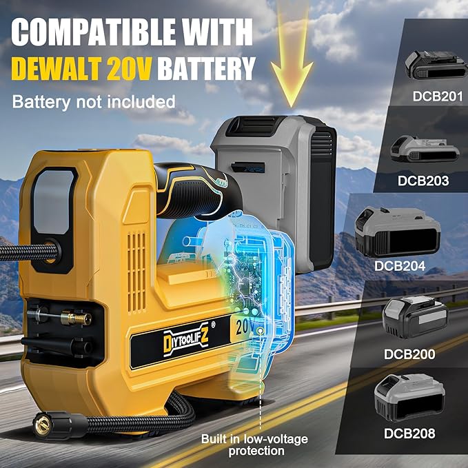 160PSI Cordless Tire Inflator Compatible with Dewalt 20V Air Compressor, Portable Air Pump Automatic Shut Off, LED Light, Digital Pressure Gauge for Cars Motorcycles Bike Ball (Tool Only)