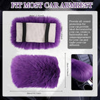 Furry Armrest Cover Auto Center Console Cover Car Soft Console Pad, Real Sheepskin Wool Soft Fluffy Auto Center Armrest Pad for Most Car Decoration Protector(Purple)