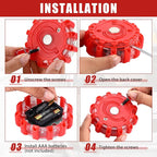 12 Pack LED Road Flares Emergency Lights Roadside 9 Flash Modes Warning Car Safety Beacon Magnet Hook Flashing Disc Flare Kit for Vehicles Car Truck Boats Holiday Gift(Red)