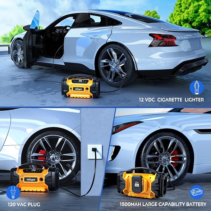 Portable Air Compressor Tire Inflator 3 Power Sources Pump 160PSI Dual Powerful Motors Fast Inflate Auto Shutoff for Cars & Inflatables Inflation/Deflation