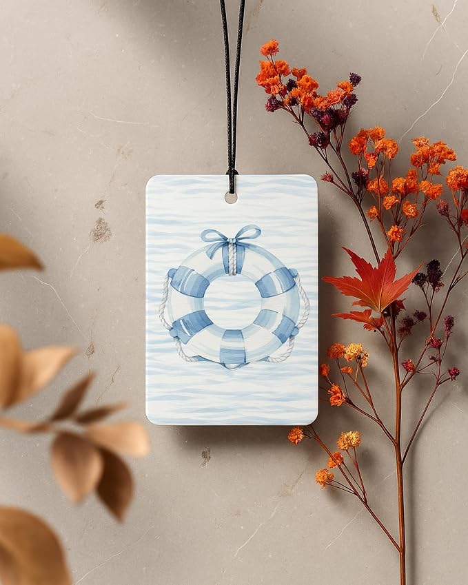 Blue Coastal Car Air Freshener 4 Pcs Coconut Scented, Preppy Blue Lifebuoy Wave Beachy Car Accessories Mirror Decor for Women, Cute Girly Hanging Air Freshener for Cars Closet Drawer Books