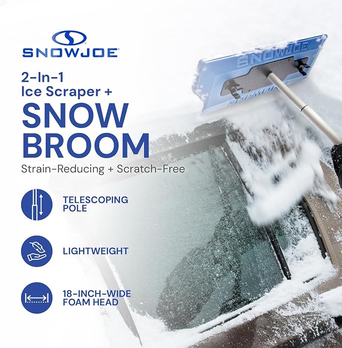 18" Telescoping Snow Broom & Ice Scraper for Cars, No-Scratch Foam Brush - Long and Extendable Ice Removal Tool for Car Window and Automotive Windshield, SJBLZD