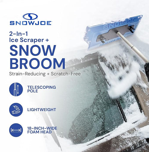 18" Telescoping Snow Broom & Ice Scraper for Cars, No-Scratch Foam Brush - Long and Extendable Ice Removal Tool for Car Window and Automotive Windshield, SJBLZD