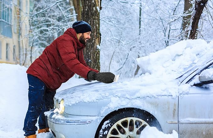 Ice Scraper with Glove [2 Pack] - Car Windshield Scraper for Ice and Snow w/Fleece Mitt - Quickly Scrape and Remove Snow While Staying Warm - Waterproof - Car Scraper Snow Brush (Black)