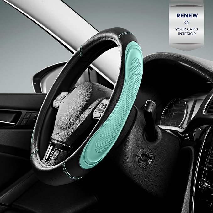 Car Steering Wheel Cover - Microfiber Leather Steering Wheel Wrap Sports 14.5-15 Inch Steering Wheel Cover Non-Slip for Men Women Mint Color