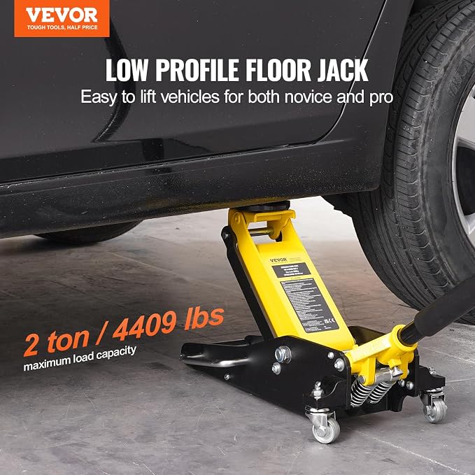 Low Profile Floor Jack 2 Ton (4400 lbs), Heavy Duty Aluminum Hydraulic Racing Floor Jack, Hydraulic Car Jack, Dual Piston Quick Lift Pump, 3.2"-14.6" Height Lifting Range (Yellow)