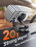 15W for MagSafe Car Mount Charger - Dual USB-C Ports, Magnetic Phone Holder for Car, Magnetic Wireless Car Charger, Vacuum Suction Cup Phone Mount for iPhone 17 Pro Max 16 15 Truck Jeep Black