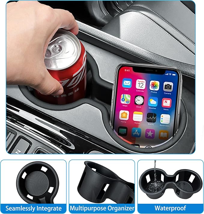 Center Console Cup Holder for 2023-2025 Honda Pilot/2024-2026 Passport Accessories Cup Holder Insert TPE Front Drink Holder Organizer for Pilot 2024 Interior Decoration Black