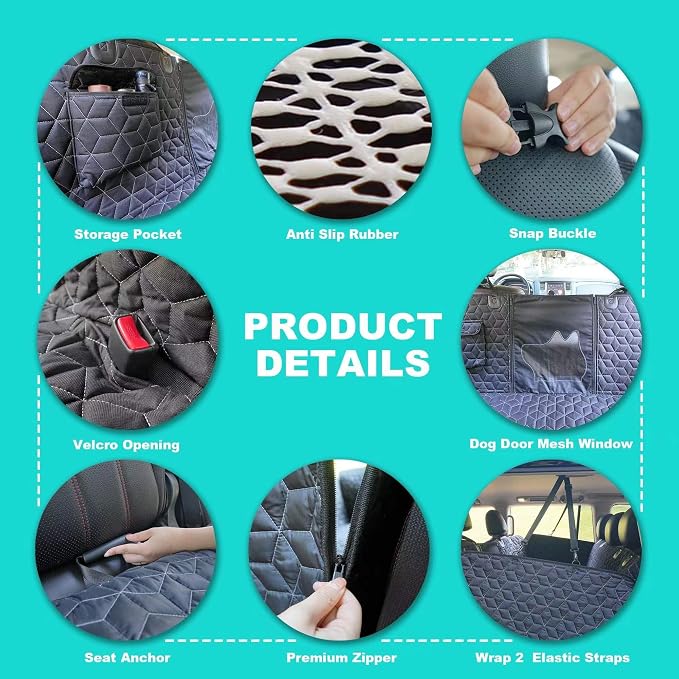 Dog Car Seat Cover for Back Seat, 54" Waterproof Dog Car Hammock with Mesh Window and Side Flaps, 600D Oxford Fabric Pet Seat Protector for Cars, SUVs & Mid-Size Trucks, Black