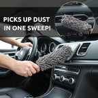 Car Duster Interior, 360° Microfiber Fingers, Lint & Scratch Free | Unbreakable Comfort Handle Duster, Includes Microfiber Towel, Lint-Free & Safe for Car & Home Interior, Gray