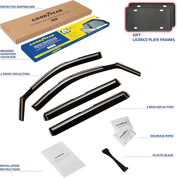 Goodyear Shatterproof in-Channel Window Deflectors for Chevrolet (Chevy) Silverado/GMC Sierra 1500 2019-2026 Crew Cab,Rain Guards,Window Visors,Vent Deflector, Truck Accessories,4pcs- GY003415LP