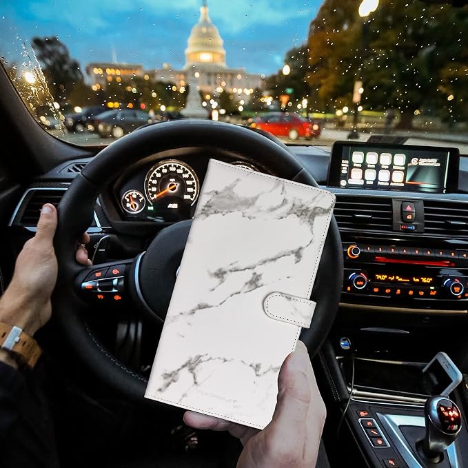 Car Registration and Insurance Card Holder, Vehicle License Document Glove Box Compartment Organizer, Interior Car Accessories for Women Men (Marble Grey)