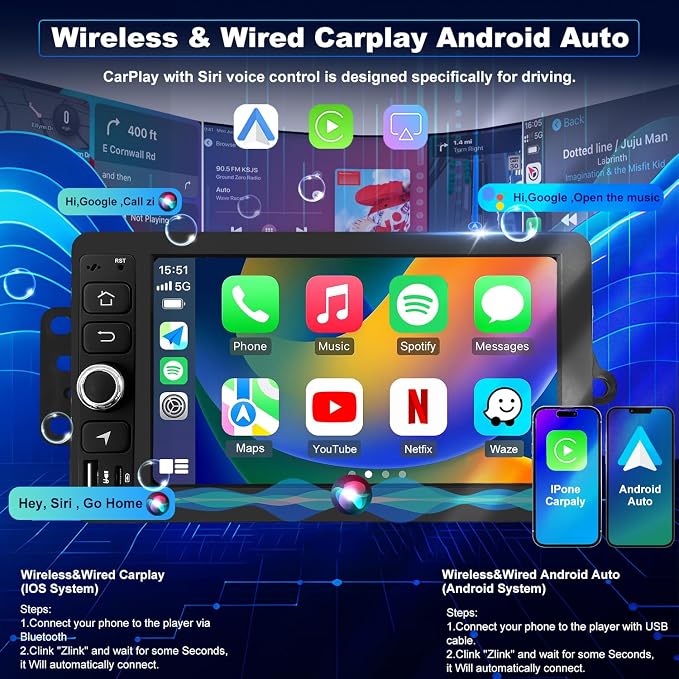 64G Upgrade Car Radio for Chevrolet Silverado 1500/2500/3500 2003-2006, GMC Sierra 1500/2500/3500 2003-2006, 7in Colorado Express Impala Stereo Touch Screen CarPlay Android Auto GPS FM Camera 5GWifi