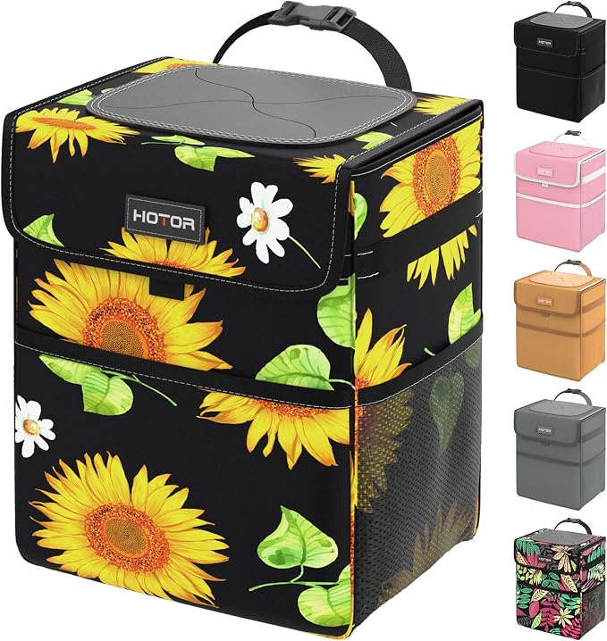 Car Trash Can - Leakproof, Collapsible, 2 Gallon Capacity, Polyester Material, Sunflower Color, Fits Sedans, SUVs, Trucks