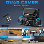 360 Degree View 4 Channel Dash Cam 5G WiFi & APP Control, 2K Front and Rear Inside, Left Right Dash Camera for Cars Free 64GB TF Card, G-Sensor, Night Vision, 24H Parking Mode