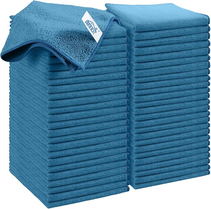 Navy Blue Microfiber Cleaning Cloth, 50 Pack Cleaning Towels for Kitchen, Lint Scratch Free, Highly Absorbent, and Reusable Cleaning Rags for House, Window and Glass, Cars, 11.5 X11.5 inch