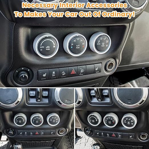 Audio Air Conditioning Button Cover Decoration Twist Switch Ring Trim for Jeep Wrangler JK JKU Patriot 2011-2018, Compass 11-16, Liberty 08-12, Dodge Challenger 08-14 Interior Accessories (White)