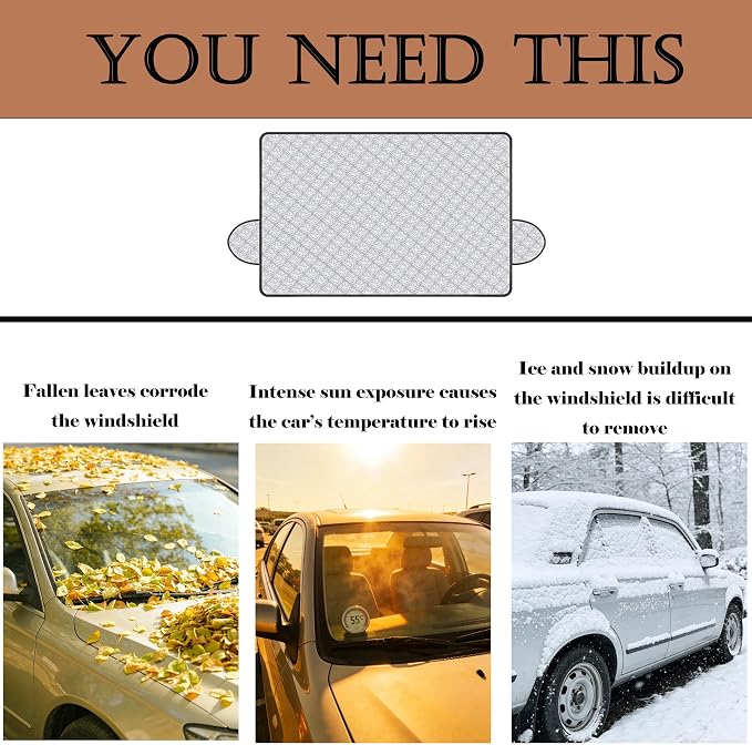 Car Windscreen Cover (57" x 41") Extra Thick 4-Layer Protective Windshield Cover for Car, SUV & Truck, Snow Ice Frost Sun UV Dust Water Resistent, All-Season Windshield Protection