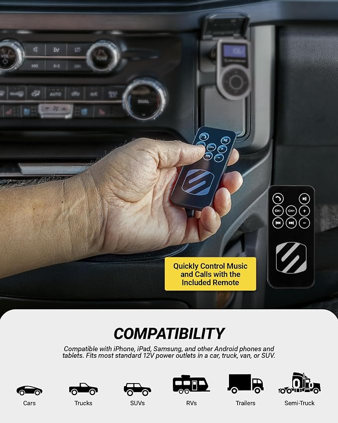 BTFMPD Universal Bluetooth Handsfree Car Kit with FM Transmitter and 18-Watt USB Car Charger, Silver