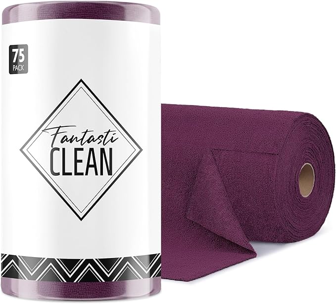 Microfiber Cleaning Cloth Roll-75 Sheets, 12"x12"(DeepPurple) | Super Absorbent, Lint-free, Tear-away Microfiber Towel Roll, for All-Purpose Cleaning