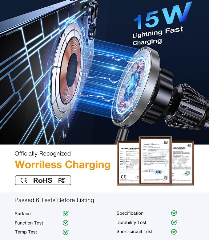 for Magsafe Car Mount Charger【100% Stable】 15W Magsafe Car Charger Magnetic Phone Holders for Your Car Accessories for Women Men car Phone Holder Wireless Car Charger for iPhone (Gray)