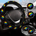 Rainbow Steering Wheel Cover Anti-Slip and Practical 14.5-15 Inch Universal Car Steering Wheel Cover with 2 Pieces Car Coasters Suitable for Men Women
