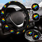 Rainbow Steering Wheel Cover Anti-Slip and Practical 14.5-15 Inch Universal Car Steering Wheel Cover with 2 Pieces Car Coasters Suitable for Men Women