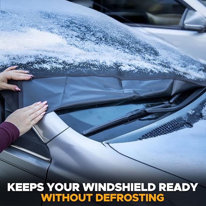 Snow Cover for Tesla Model 3/Y| Windshield Cover for Ice and Snow | Heavy-Duty 600D Oxford Fabric with Windproof Double Elastic Straps | Waterproof & Sag-Proof