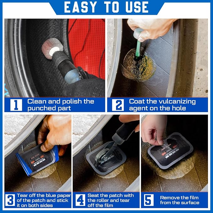 50 Pcs Tire Patches 5 Sizes Rubber Radial Tire Repair Patch Plug Kit Heavy Duty Emergency Repair Tool for Puncture Car Truck Bus Tractor Vehicle Motorcycle 32, 42, 58, 65x80, 85x120 mm