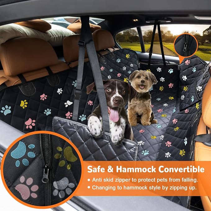 Dog Car Seat Cover for Pets 100% Waterproof Seat Cover Hammock 600D Heavy Duty Scratch Proof Nonslip Durable Soft Back Seat Covers for Cars Trucks and SUVs