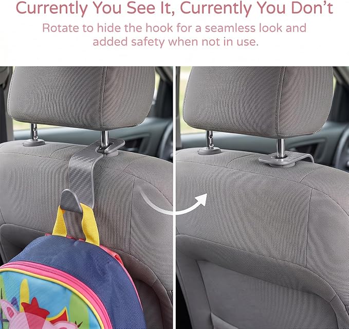 4PCS Car Seat Headrest Hooks, Auto Back Seat Hanger Holder, Durable Stylish Vehicle Organizer Universal Car Interior Accessories, Storage Hooks for Purses, Bags, Clothes (Carbon Fiber/Grey)