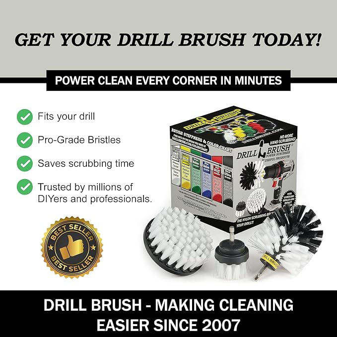 Car Detailing Kit | Set – Soft Bristle Power Scrubber Attachments for Cleaning Car Interior, Upholstery, Carpet, Seats, Wheels, Rims, Dash, Console, and Trim - Nylon Scrub Brush