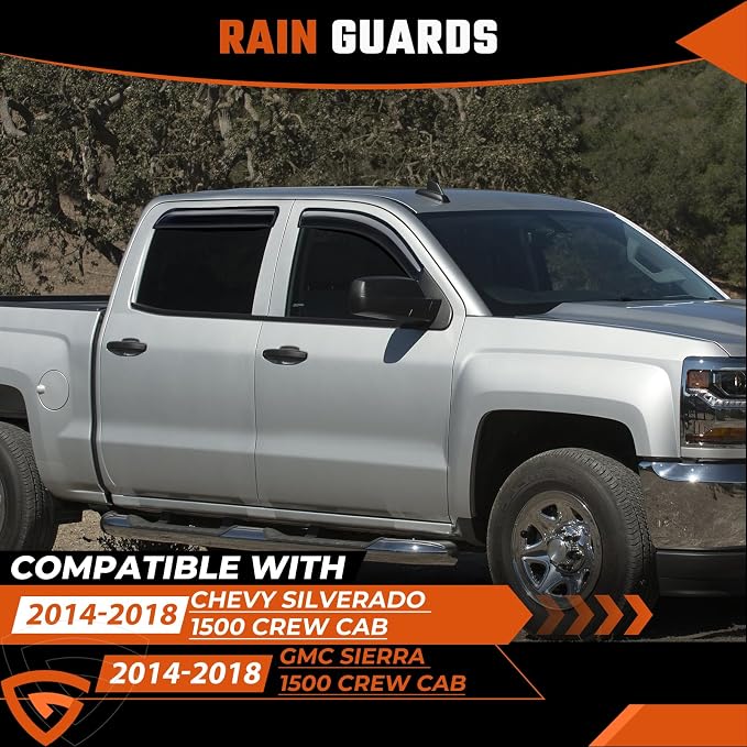 Rain Guards Fit for Chevy Silverado/GMC Sierra 1500 Crew Cab 2014 2015 2016 2017 2018, Tape-On Window Deflector Extra Durable Side Sun Rain Guard 2014-2018 Silverado/Sierra Rain Guard Black