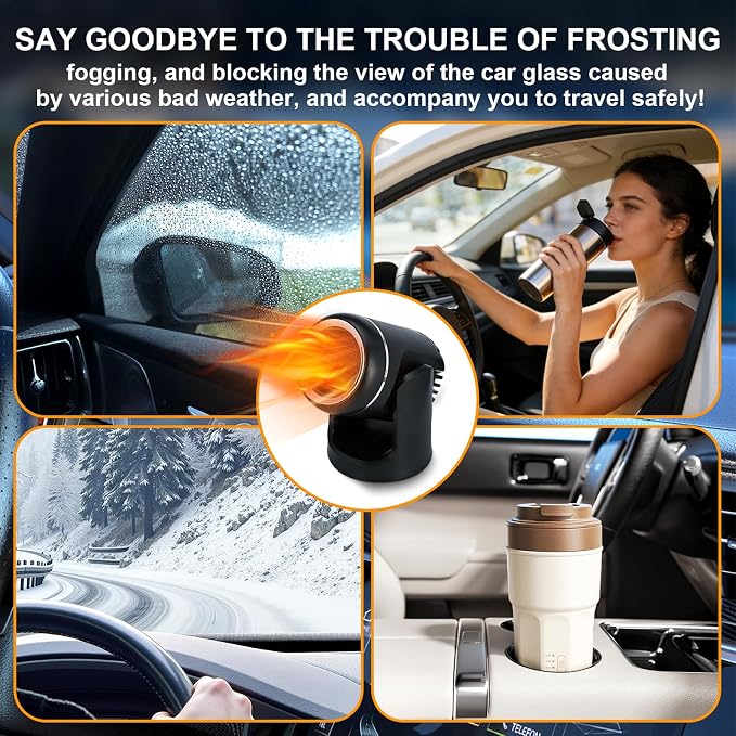 12V 150W Portable Car Heater with Quick-Start Heating, 360-Degree Rotary Defroster and Fast Demisting Cooling Air Purify,Small and portable