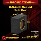 QBomb QBTW6.5 Single 6.50 Inch Heavy Duty MDF Material Car Audio Speaker Enclosure Boxes with Bedliner Spray Coating Finish, 2 Pack