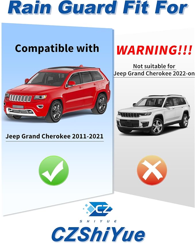 in-Channel Window Rain Guards Fit for Jeep Grand Cherokee 2011-2021(NOT for L) Extra Durable Rain Guard Side Window Deflectors Window Visor Vent Visors Vent Shades Exterior Car Accessories