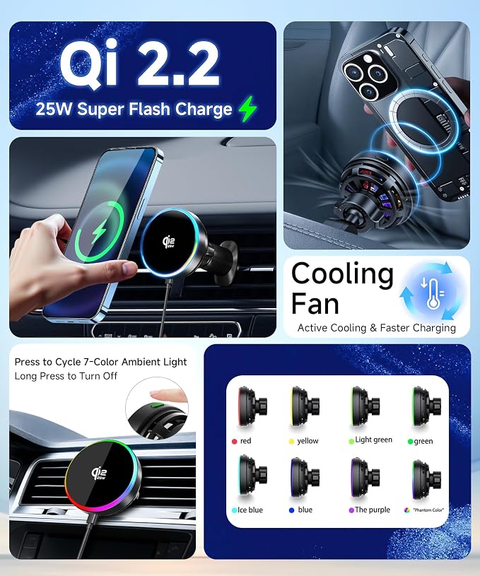Qi2.2 25W Wireless Charger Car Phone Mount for BMW 2/3/4 Series 2022-2024 | 3 Series 19-25,4 Series/i4 21-24, Magsafe Accessories Fast Charging Magnetic Cell Phone Holder Compatible with iPhone Android